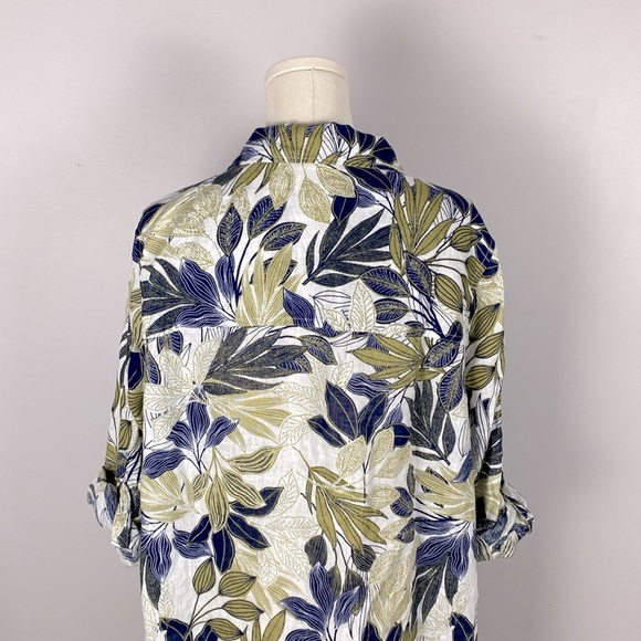 Tahari 100% linen leaf print button down top 1X vacation resort - Picture 7 of 13
